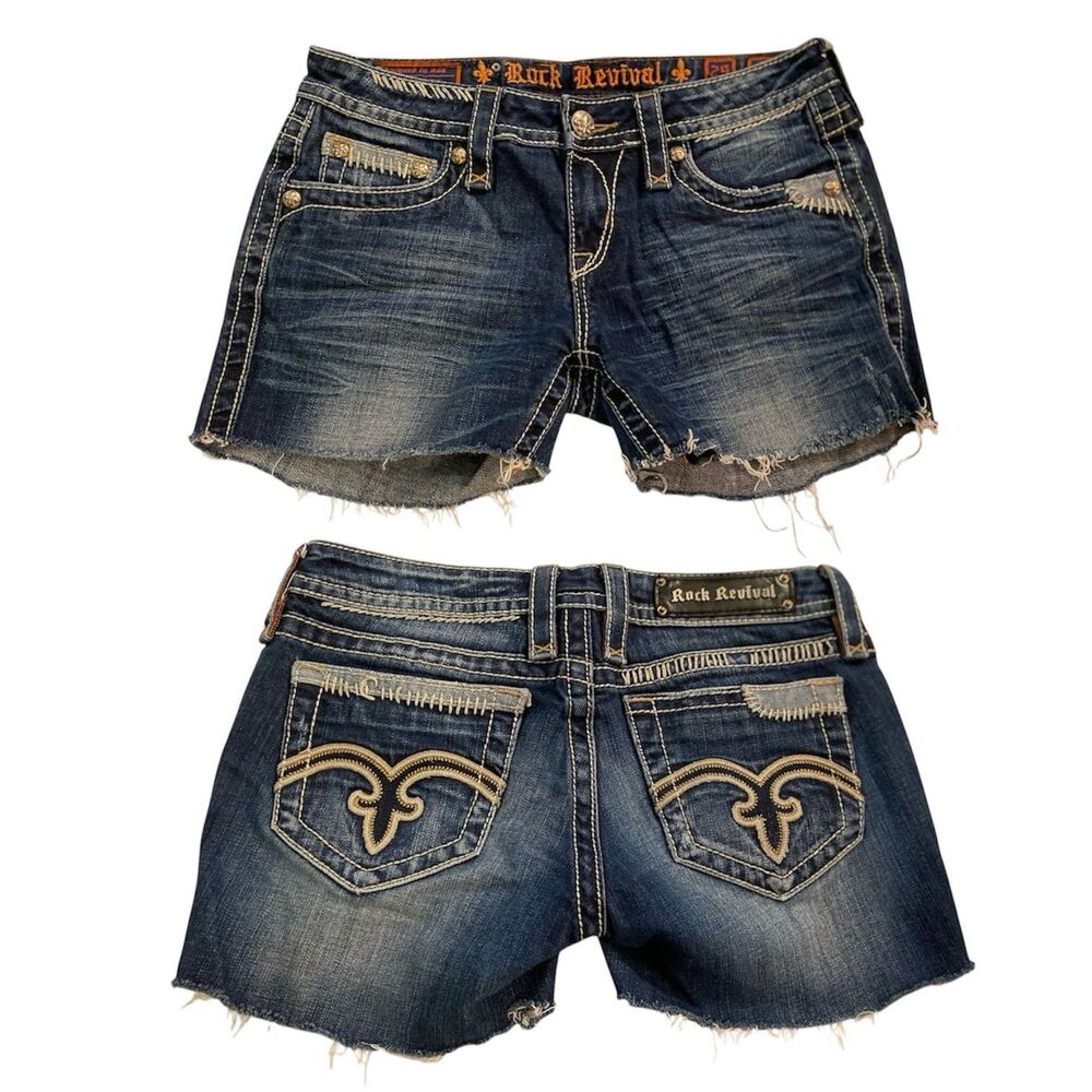 Rock Revival Charlie Cropped Women’s 29 Denim Shorts 29 Cut Distressed Jeans